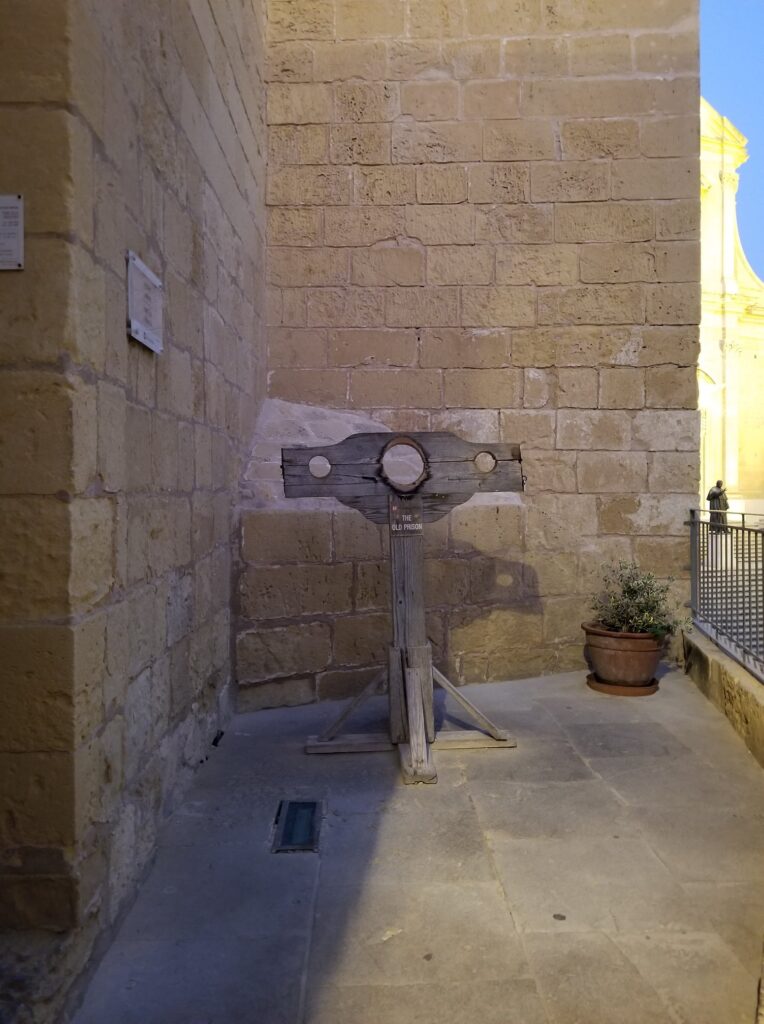 Wooden shackles for prisoners Old Prison, Gozo